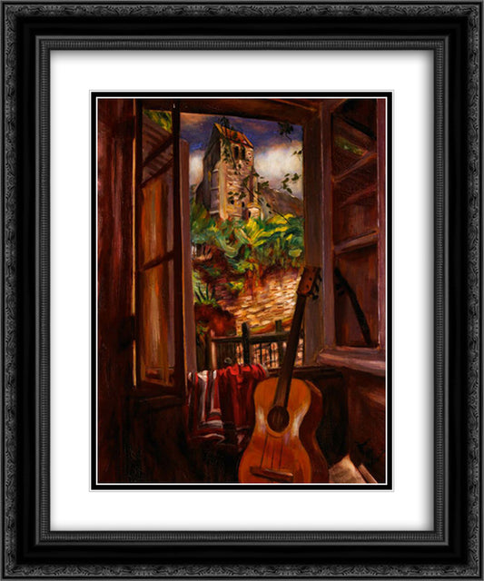 Interior With A Guitar 20x24 Black Ornate Wood Framed Art Print Poster with Double Matting by Le Fauconnier, Henri