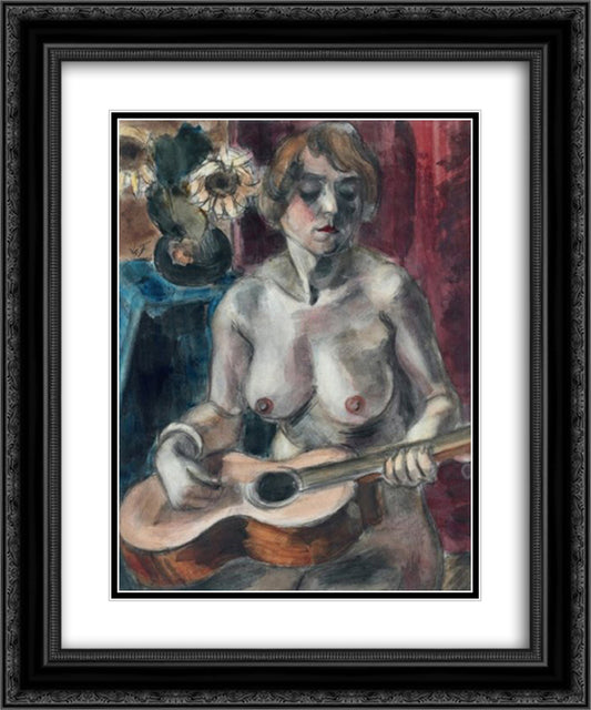 MODELE A LA GUITARE 20x24 Black Ornate Wood Framed Art Print Poster with Double Matting by Le Fauconnier, Henri