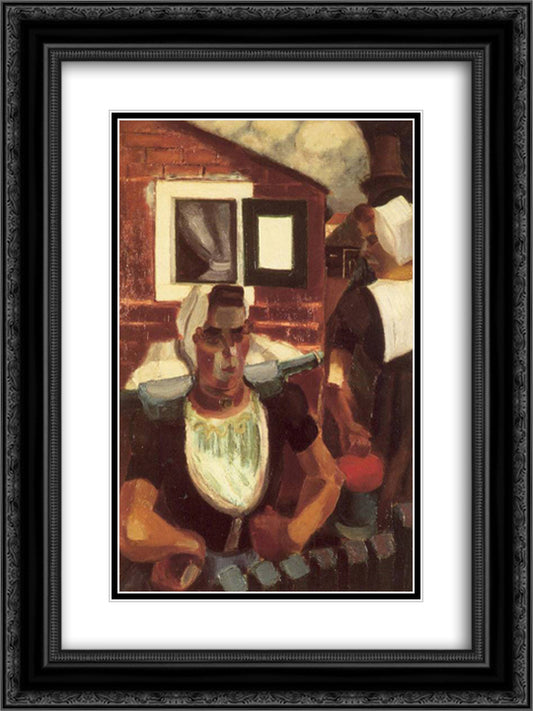 Zealand Farmer's Wives 18x24 Black Ornate Wood Framed Art Print Poster with Double Matting by Le Fauconnier, Henri