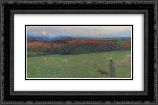 A Field with Figure 24x16 Black Ornate Wood Framed Art Print Poster with Double Matting by Martin, Henri