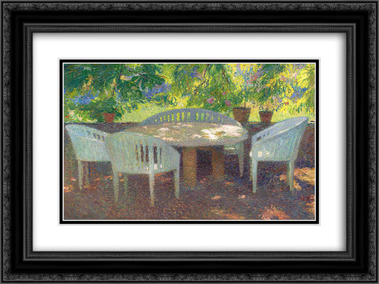 At the Grand Marquayrol 24x18 Black Ornate Wood Framed Art Print Poster with Double Matting by Martin, Henri