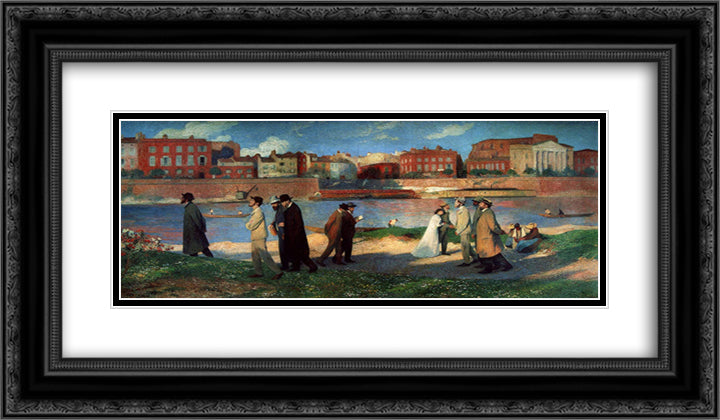 Banks of the Garonne 24x14 Black Ornate Wood Framed Art Print Poster with Double Matting by Martin, Henri