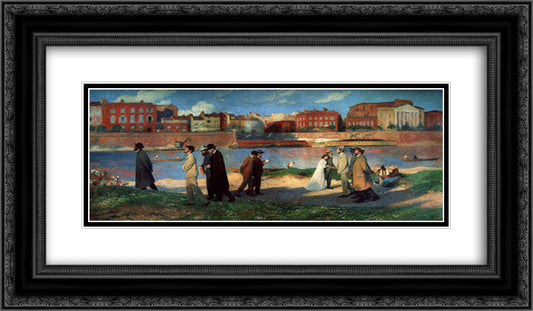 Banks of the Garonne 24x14 Black Ornate Wood Framed Art Print Poster with Double Matting by Martin, Henri