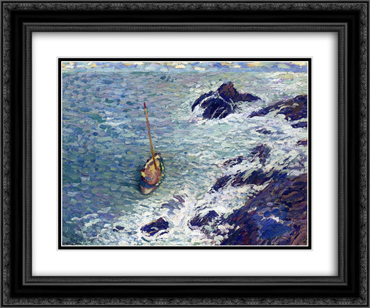 Boat near Cliffs 24x20 Black Ornate Wood Framed Art Print Poster with Double Matting by Martin, Henri