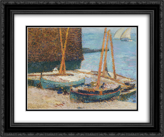 Boats in the Port of Collioure 24x20 Black Ornate Wood Framed Art Print Poster with Double Matting by Martin, Henri