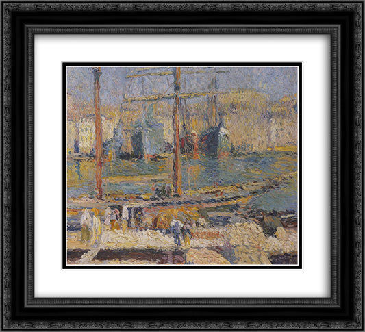 Boats in the Port of Marseille 22x20 Black Ornate Wood Framed Art Print Poster with Double Matting by Martin, Henri