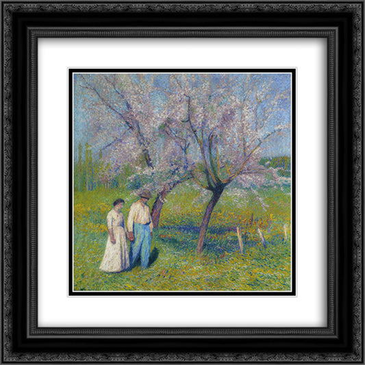 Brides walk under the apple trees 20x20 Black Ornate Wood Framed Art Print Poster with Double Matting by Martin, Henri