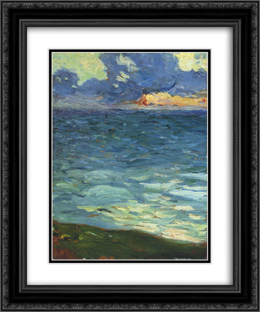 By the Sea 20x24 Black Ornate Wood Framed Art Print Poster with Double Matting by Martin, Henri