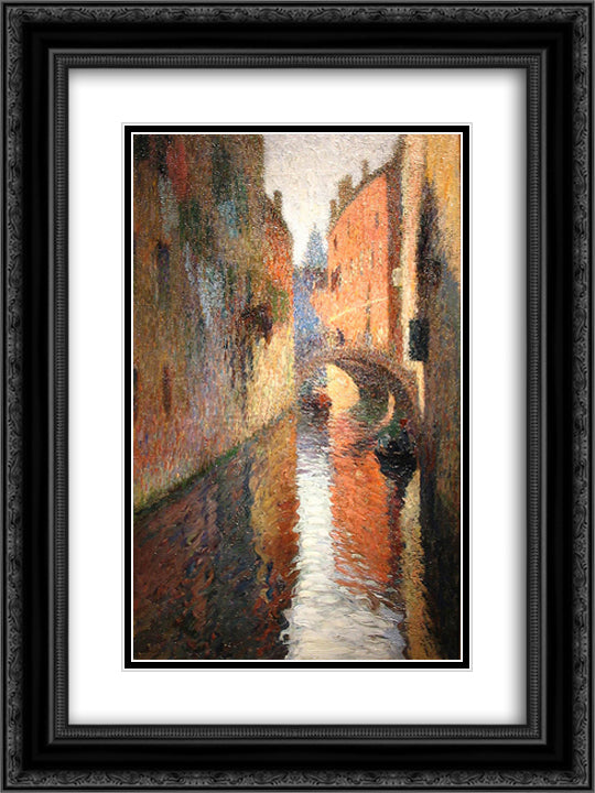 Canal in Venice 18x24 Black Ornate Wood Framed Art Print Poster with Double Matting by Martin, Henri