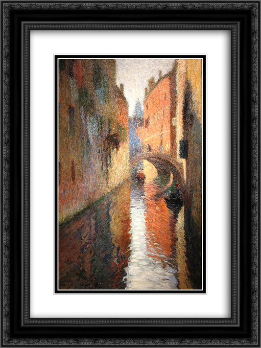Canal in Venice 18x24 Black Ornate Wood Framed Art Print Poster with Double Matting by Martin, Henri