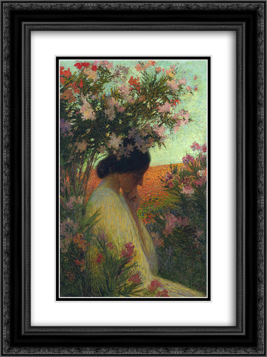 Chapelle Rose 18x24 Black Ornate Wood Framed Art Print Poster with Double Matting by Martin, Henri