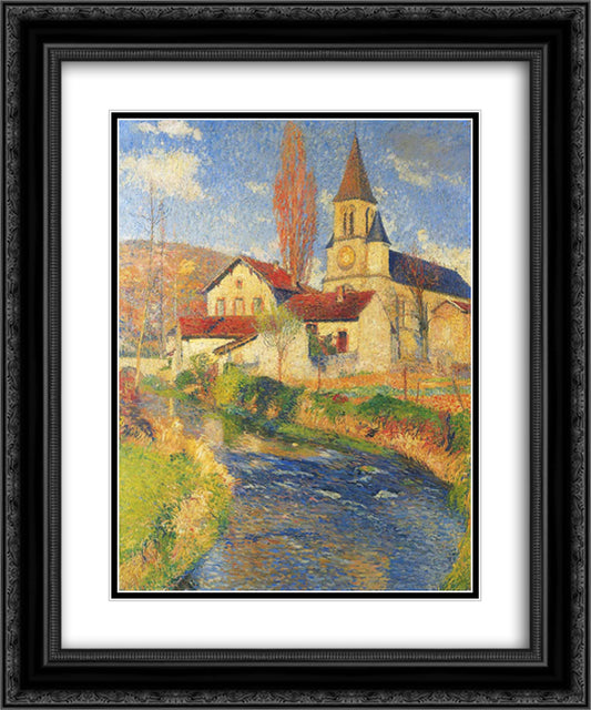 Church by the River 20x24 Black Ornate Wood Framed Art Print Poster with Double Matting by Martin, Henri