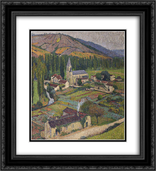 Church in the Village in Labastide du Vert 20x22 Black Ornate Wood Framed Art Print Poster with Double Matting by Martin, Henri