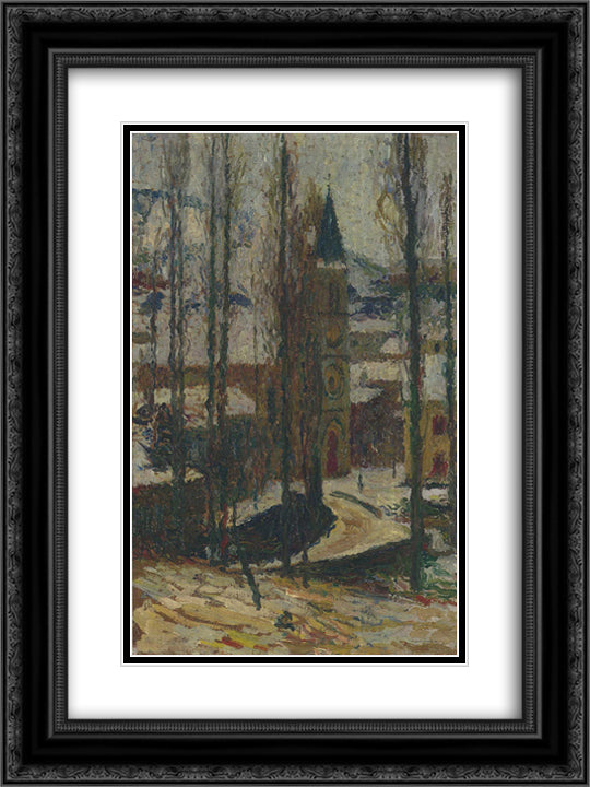 Church in Winter 18x24 Black Ornate Wood Framed Art Print Poster with Double Matting by Martin, Henri