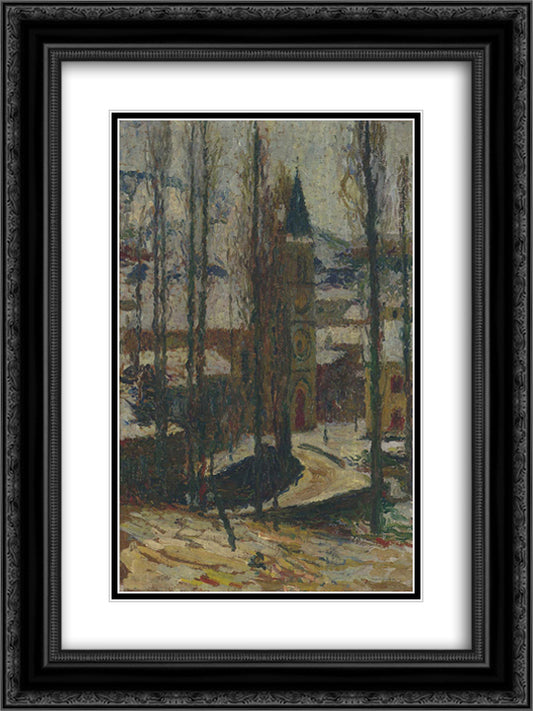 Church in Winter 18x24 Black Ornate Wood Framed Art Print Poster with Double Matting by Martin, Henri