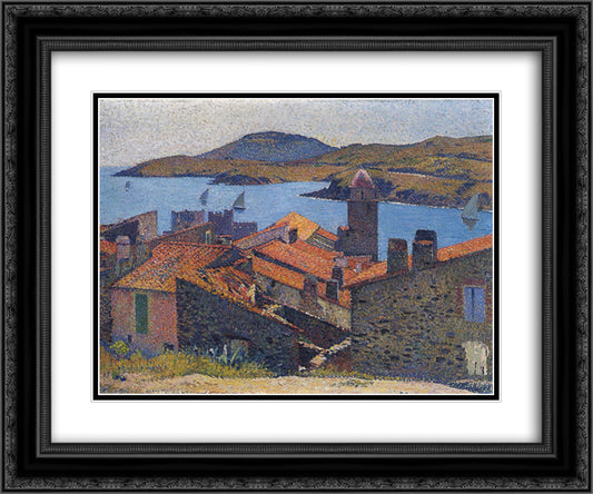 Collioure and Red Roofs 24x20 Black Ornate Wood Framed Art Print Poster with Double Matting by Martin, Henri