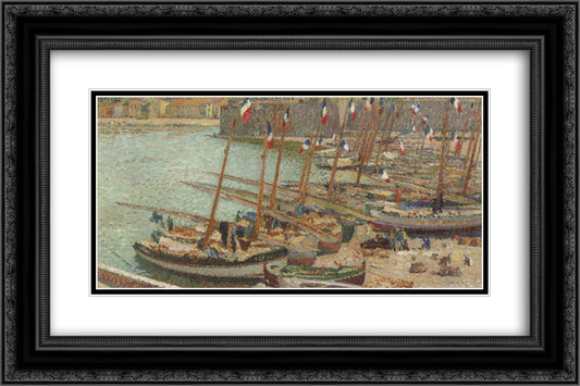 Collioure port July 14 24x16 Black Ornate Wood Framed Art Print Poster with Double Matting by Martin, Henri
