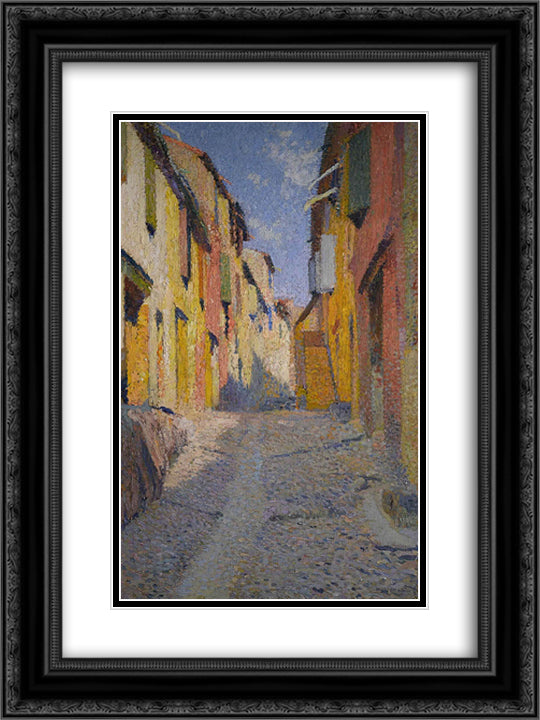 Collioure street 18x24 Black Ornate Wood Framed Art Print Poster with Double Matting by Martin, Henri