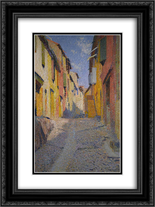 Collioure street 18x24 Black Ornate Wood Framed Art Print Poster with Double Matting by Martin, Henri