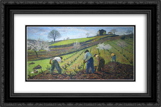 Cultivation of the Vines 24x16 Black Ornate Wood Framed Art Print Poster with Double Matting by Martin, Henri