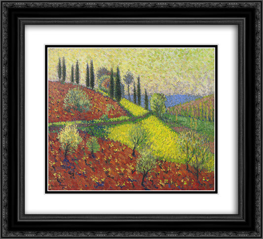 Cyprus Trees on the Hill 22x20 Black Ornate Wood Framed Art Print Poster with Double Matting by Martin, Henri