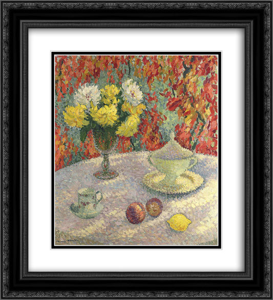Dahlias in the Sun 20x22 Black Ornate Wood Framed Art Print Poster with Double Matting by Martin, Henri