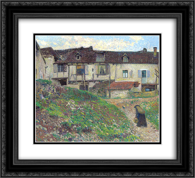 Entering the Village 22x20 Black Ornate Wood Framed Art Print Poster with Double Matting by Martin, Henri