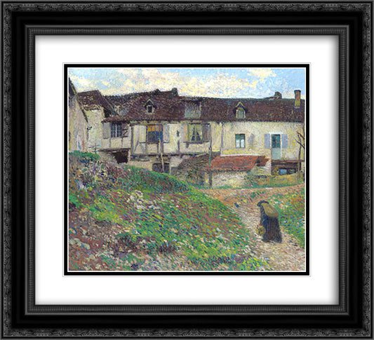 Entering the Village 22x20 Black Ornate Wood Framed Art Print Poster with Double Matting by Martin, Henri