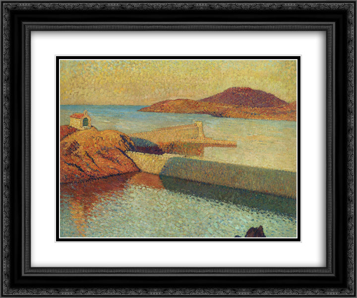Entrance of port Collioure 24x20 Black Ornate Wood Framed Art Print Poster with Double Matting by Martin, Henri