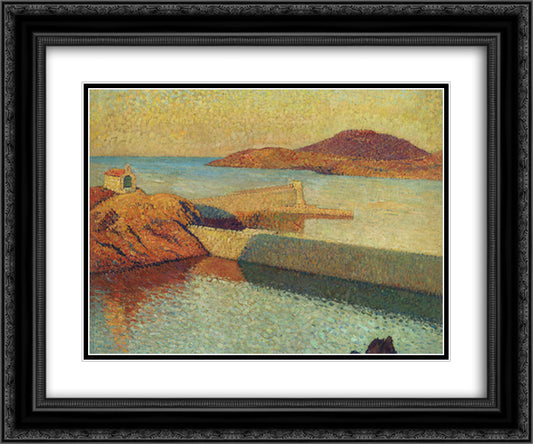 Entrance of port Collioure 24x20 Black Ornate Wood Framed Art Print Poster with Double Matting by Martin, Henri