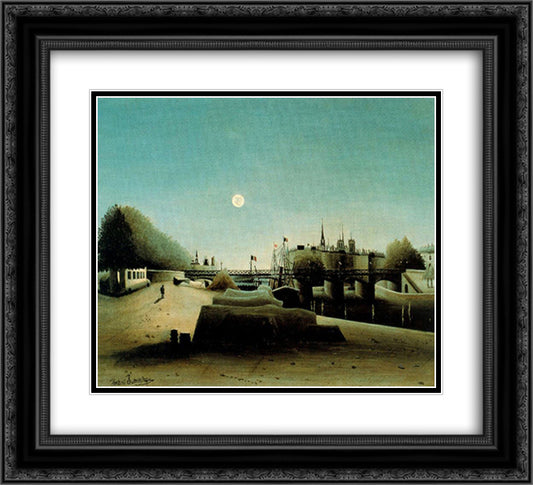 A View of the Ile Saint Louis from Port Saint Nicolas Evening 22x20 Black Ornate Wood Framed Art Print Poster with Double Matting by Rousseau, Henri