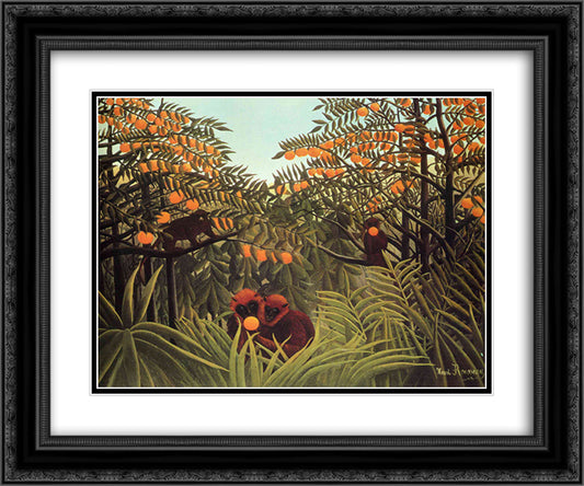 Apes in the Orange Grove 24x20 Black Ornate Wood Framed Art Print Poster with Double Matting by Rousseau, Henri