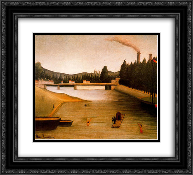 Bathing at Alfortville 22x20 Black Ornate Wood Framed Art Print Poster with Double Matting by Rousseau, Henri