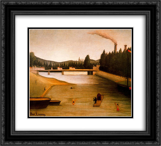 Bathing at Alfortville 22x20 Black Ornate Wood Framed Art Print Poster with Double Matting by Rousseau, Henri