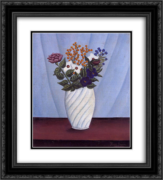 Bouquet of Flowers 20x22 Black Ornate Wood Framed Art Print Poster with Double Matting by Rousseau, Henri