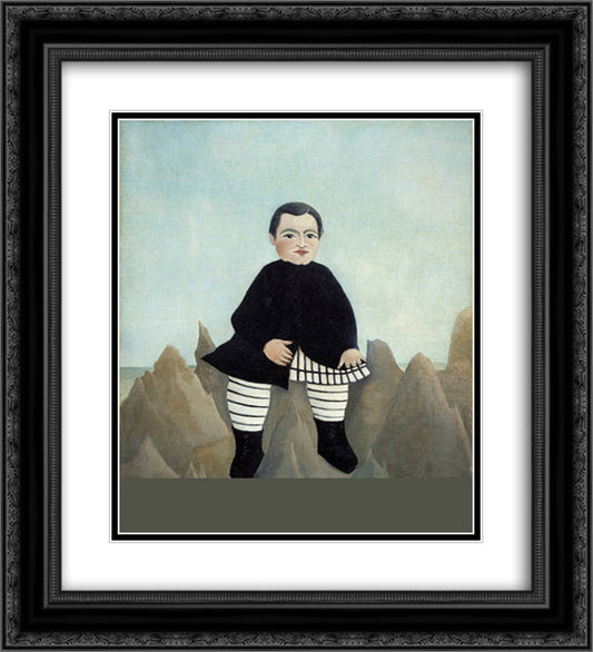 Boy on the Rocks 20x22 Black Ornate Wood Framed Art Print Poster with Double Matting by Rousseau, Henri