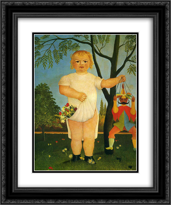 Child with a Puppet 20x24 Black Ornate Wood Framed Art Print Poster with Double Matting by Rousseau, Henri