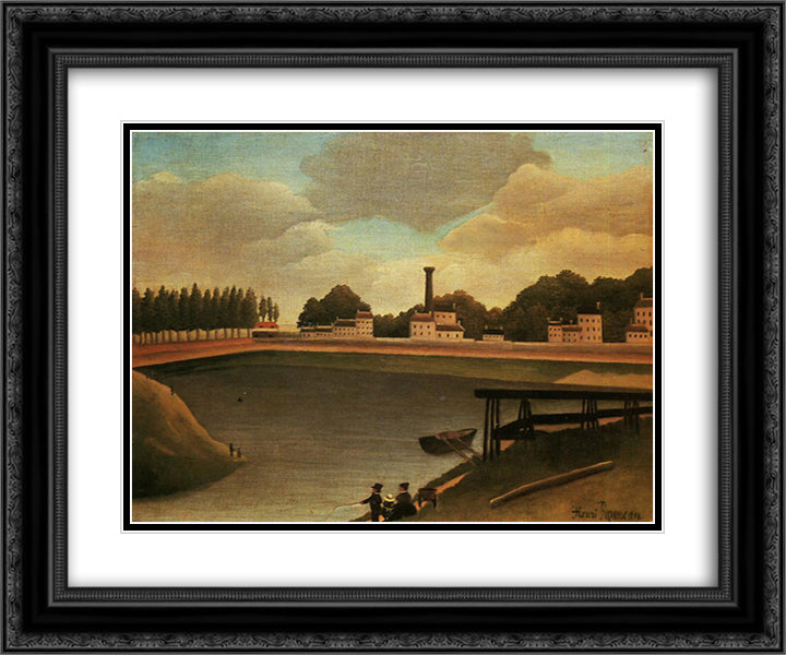 Family Fishing 24x20 Black Ornate Wood Framed Art Print Poster with Double Matting by Rousseau, Henri