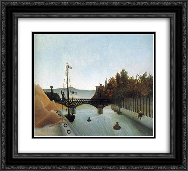 Footbridge at Passy 22x20 Black Ornate Wood Framed Art Print Poster with Double Matting by Rousseau, Henri