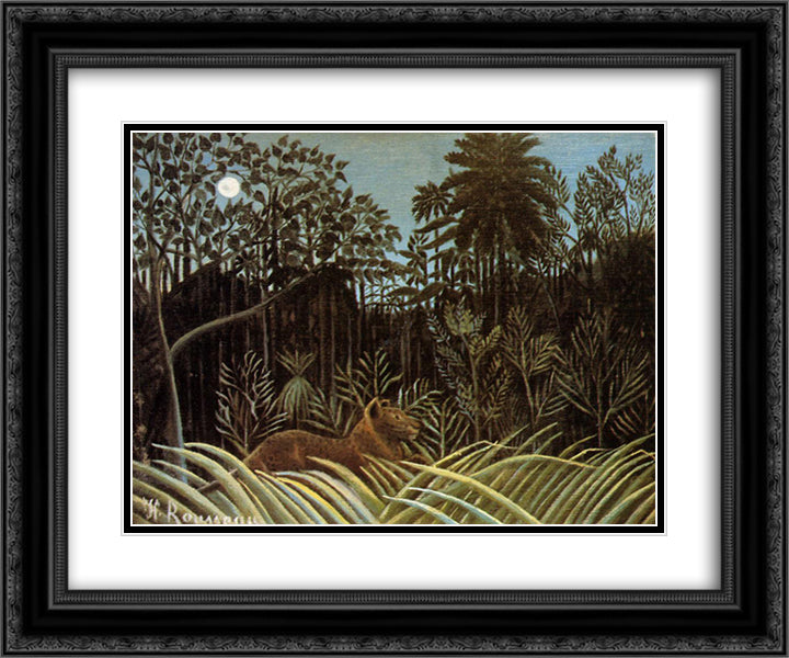 Jungle with Lion 24x20 Black Ornate Wood Framed Art Print Poster with Double Matting by Rousseau, Henri