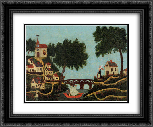 Landscape with Bridge 24x20 Black Ornate Wood Framed Art Print Poster with Double Matting by Rousseau, Henri