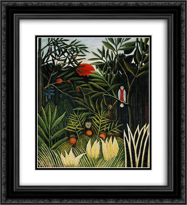 Landscape with Monkeys 20x22 Black Ornate Wood Framed Art Print Poster with Double Matting by Rousseau, Henri