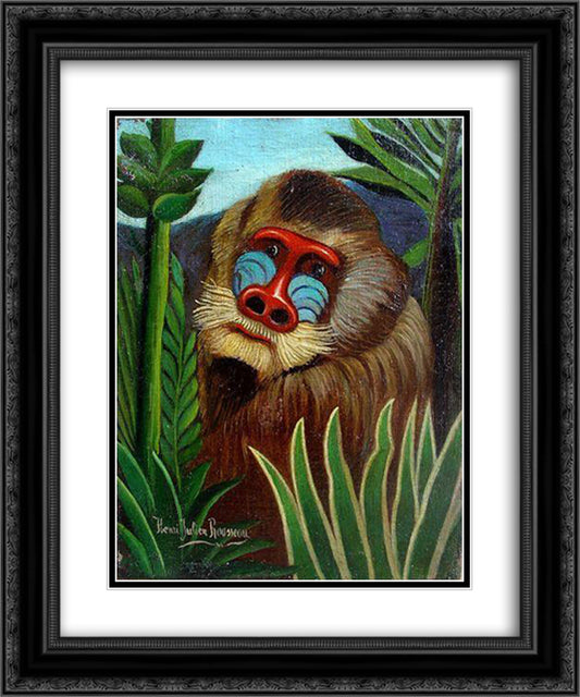 Mandrill in the Jungle 20x24 Black Ornate Wood Framed Art Print Poster with Double Matting by Rousseau, Henri