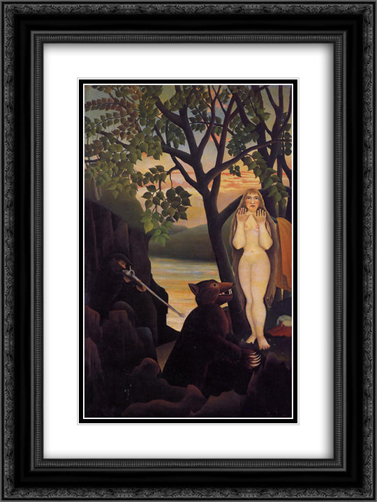 Nude and Bear 18x24 Black Ornate Wood Framed Art Print Poster with Double Matting by Rousseau, Henri