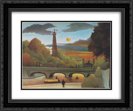 Seine and Eiffel tower in the sunset 24x20 Black Ornate Wood Framed Art Print Poster with Double Matting by Rousseau, Henri