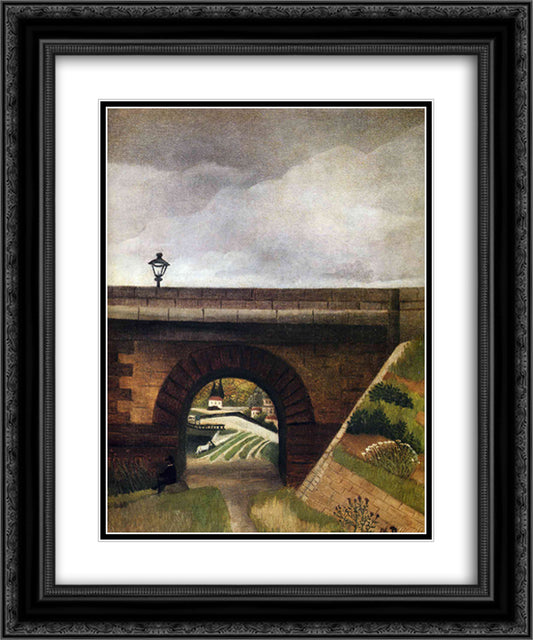 Sevres Bridge 20x24 Black Ornate Wood Framed Art Print Poster with Double Matting by Rousseau, Henri