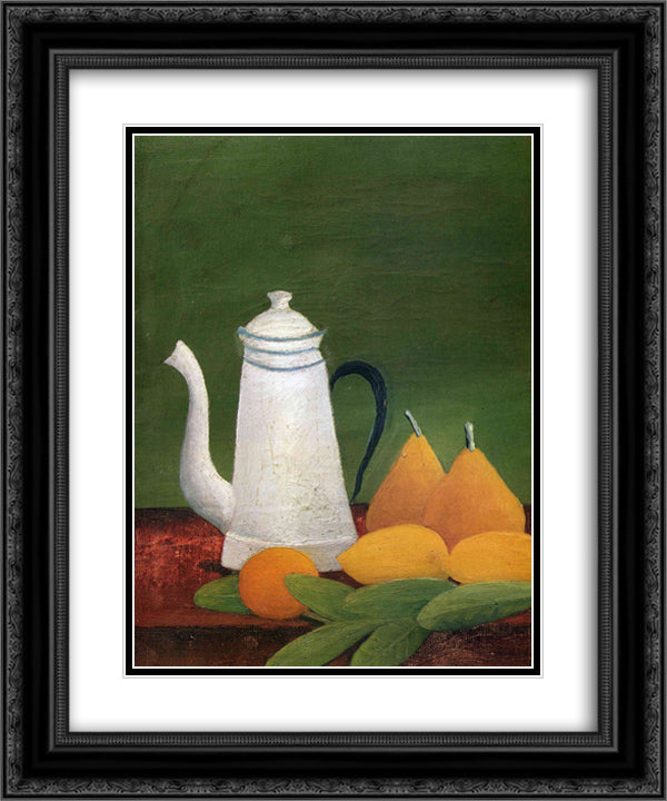 Still life with teapot and fruit 20x24 Black Ornate Wood Framed Art Print Poster with Double Matting by Rousseau, Henri