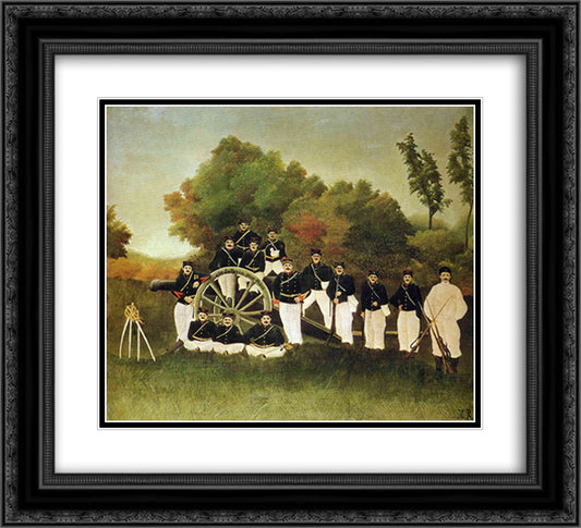 The Artillerymen 22x20 Black Ornate Wood Framed Art Print Poster with Double Matting by Rousseau, Henri