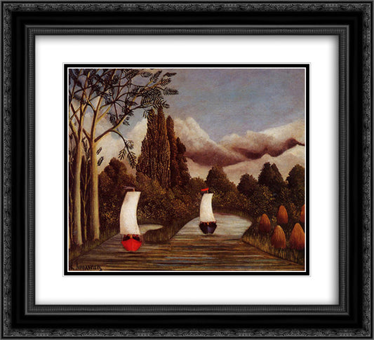 The Banks of the Oise 22x20 Black Ornate Wood Framed Art Print Poster with Double Matting by Rousseau, Henri