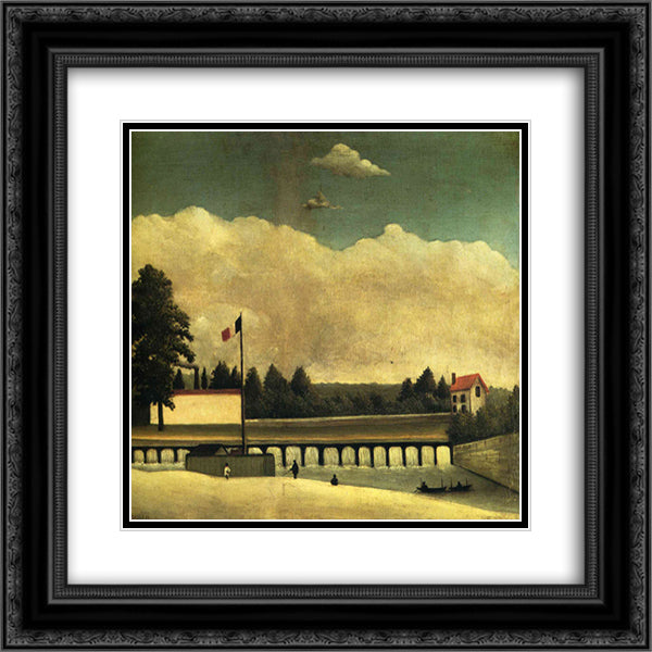 The Dam 20x20 Black Ornate Wood Framed Art Print Poster with Double Matting by Rousseau, Henri